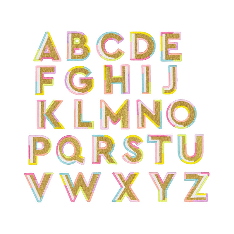 Customized Gold Color Block Letter A-Z DIY Iron on Embroidery Patches
