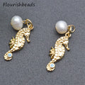 Trendy Design Anti Fading Nickel Free Gold Plated CZ Pave Natural Pearl Beads Hippocampus Seahorse Charms Pendants for Earring