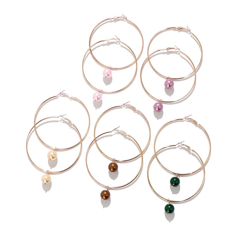 BINSHUO Wholesale Customization Hawaiian Jewelry Big Hoop Gold Plating Multicolor Pearl Pendant Earrings for Women Girl
