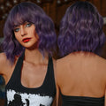 In-stock MOQ1 Purple Short Bob Cosplay Synthetic Wigs with Bangs Curly Wave Ombre Wig for Black Women Natural