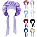 Custom Luxury logo Long Large Braid Hair Women Head Sleeping Stain Bonnets and Satin Silk Hair Wraps With Tie and Scarf