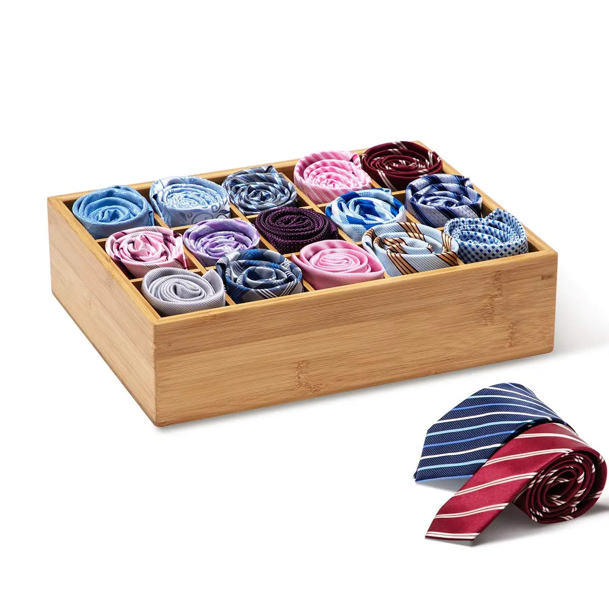 Bamboo Closet Drawer Divider Storage Box Organizer with 15 Compartments Rectangle Shape for Socks Underwear Tie Organizer