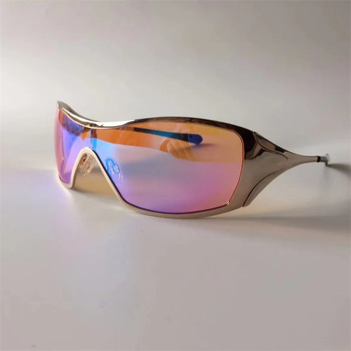 Popular Stock Large Metal Frame Colorful Coated Polarized Sunglasses Uv400 Brand Design Wrap Around One Piece Sports Sunglasses