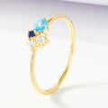 New Elegant 925 Sterling Silver 14K Gold Plated Cz London Blue Topaz Mini Cluster Ring for Engagement Wedding