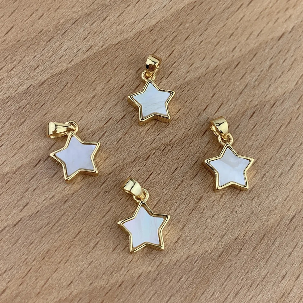 Fashion Simple White Shellfish Plated Gold Star Charms Pendant for Diy Jewelry Making Necklace Bracelet