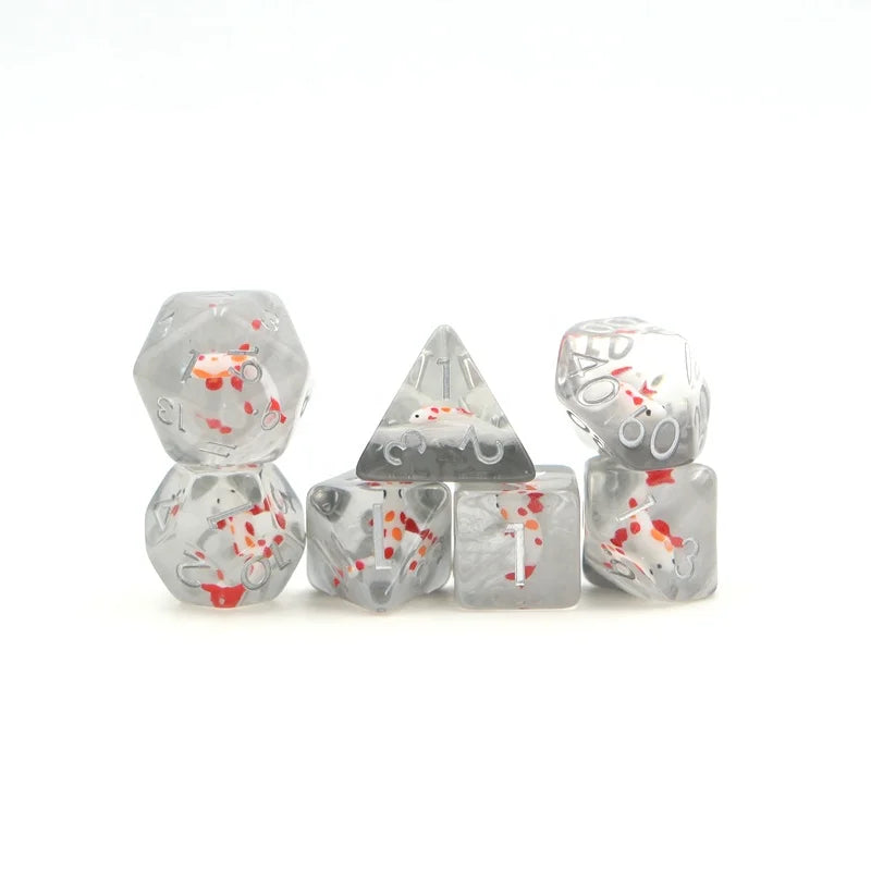16mm  Dice Set Polyhedral Dnd Rpg Resin Custom Animal Grey Orange/red Koi Dice