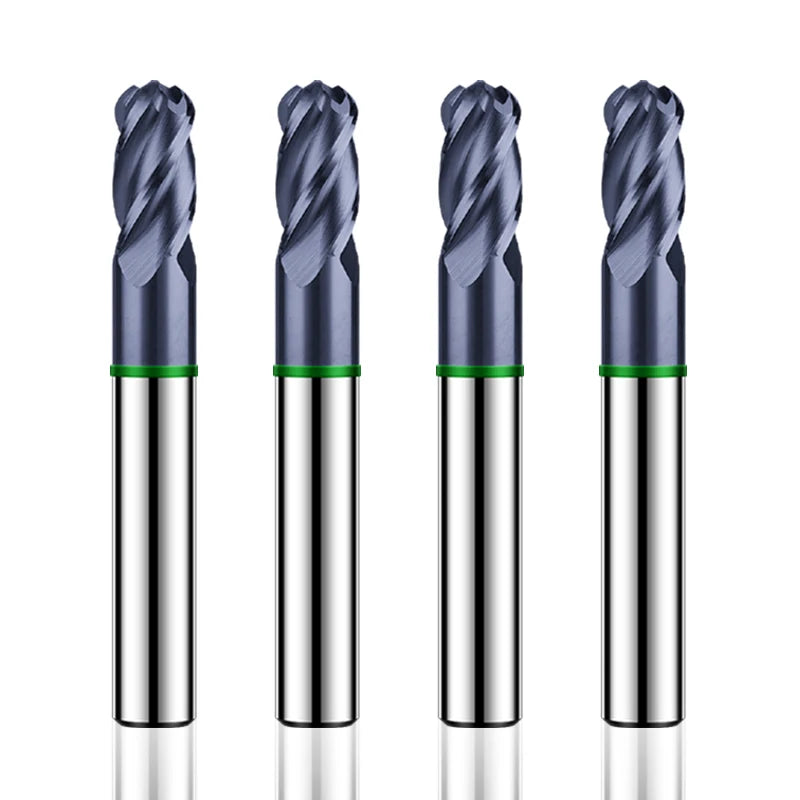 AZZKOR 4F Endmills Color-Ring Coating Tungsten Carbide Ball End Milling Cutter Tools for CNC Mechanical