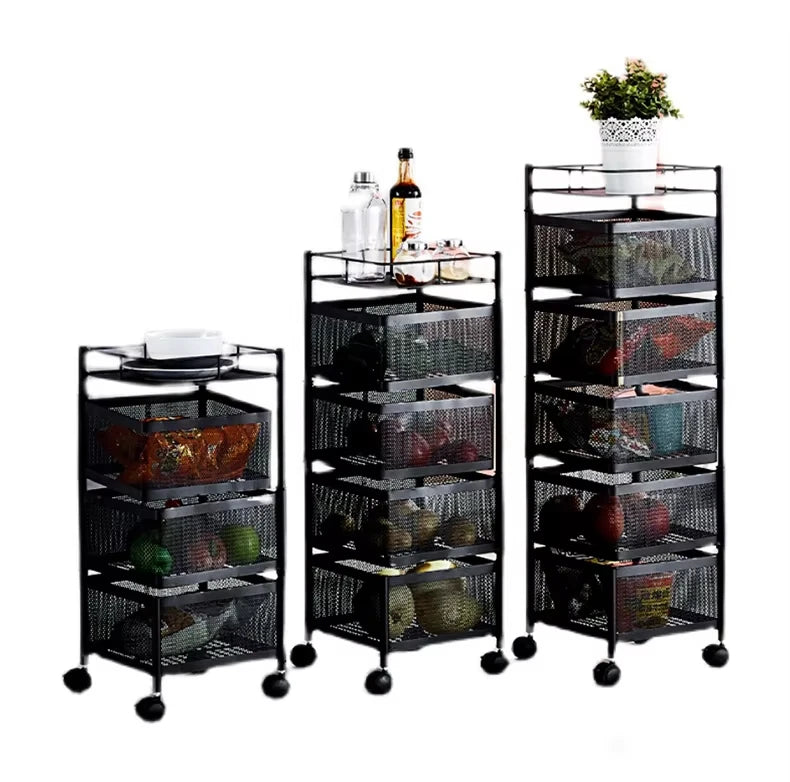Rotating Vegetable Rack Kitchen Floor Multi-functional Square Fruit and Vegetable Basket Storage Rack 5 Layer 360 Degree 50 Set