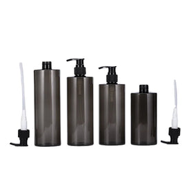 Custom logo Printing 350ml 400ml 450ml 500ml Cylinder Shape Flat Shoulder Lotion Pump PET Bottles for Shampoo