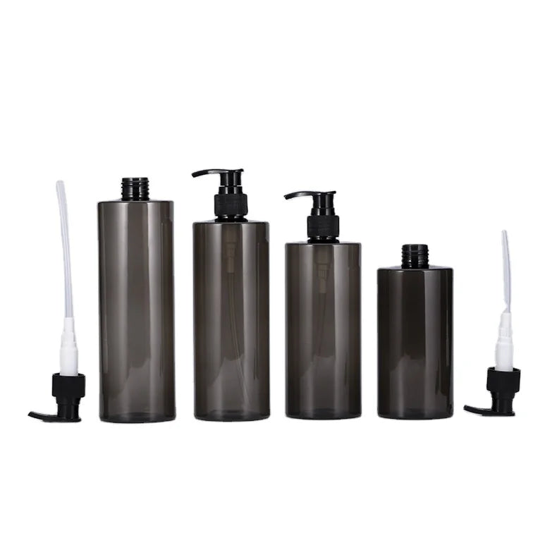 Custom logo Printing 350ml 400ml 450ml 500ml Cylinder Shape Flat Shoulder Lotion Pump PET Bottles for Shampoo