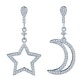 Wholesales Simple Hollow Out Asymmetrical Moon Star Inlaid Stone S925 Sterling Silver Women's Earrings Studs