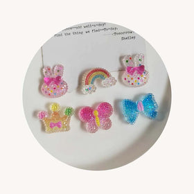 100pcs Glitter Frosted Rabbit Butterfly Rainbow Flat Back Cabochon Kawaii DIY Decorations Fit Phone Deco Crafts Hair Bows Center