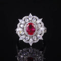 AR013 Abiding Luxury Vintage Cubic Zirconia 925 Sterling Silver Ice Cut Lab Grown Ruby White CZ Flower Anniversary Ring