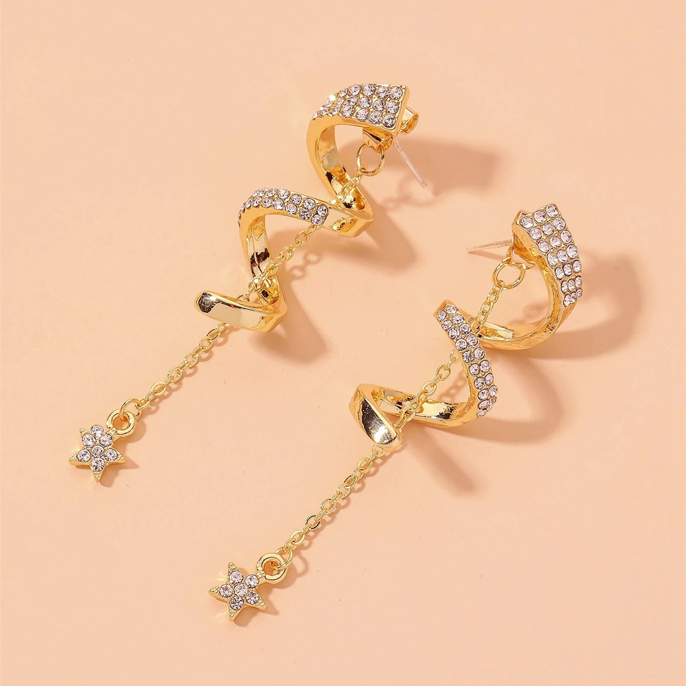 2021 Hot Selling Spiral Inlaid Rhinestone Glitter Star Earring Fashion Screw on Earring