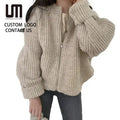 Liu Ming Korean Style Fashion Women Casual Warm Zipper Loose Jacket Coats Knitting Sweater