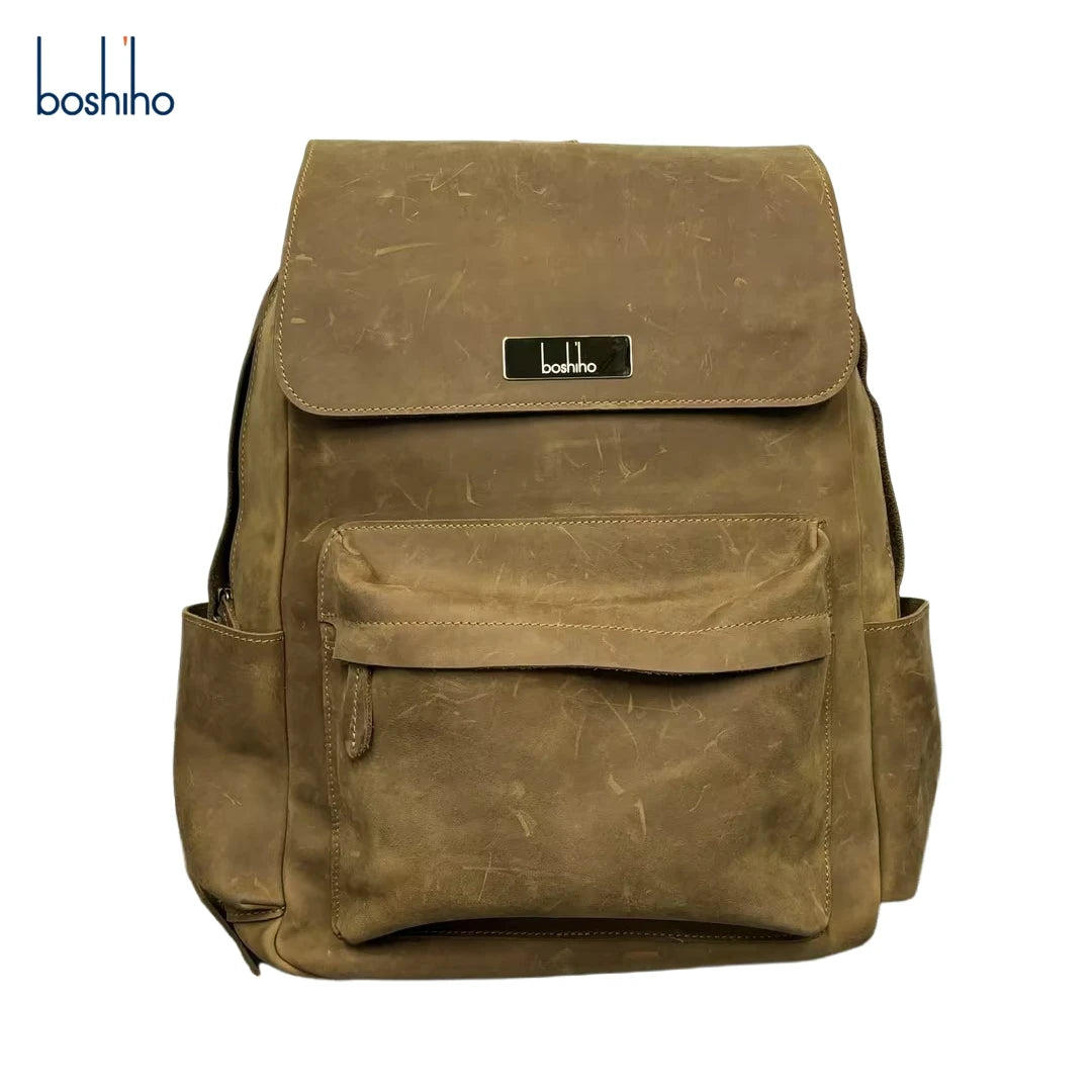BOSHIHO Manufacturer Custom Logo Genuine Cattle Leather Backpack Vintage Style Knapsack Fashionable Wholesale Product