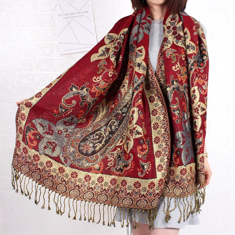 Fashion Women Pashmina Tassel Shawls Ethnic Winter Classic Tribal Ladies Paisley Print Shawl Poncho