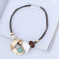 Boho Short Leather Pendant Necklace with Colorful Beads Geometric Metal Women's Neck Tassel Necklace Collar Jewelry