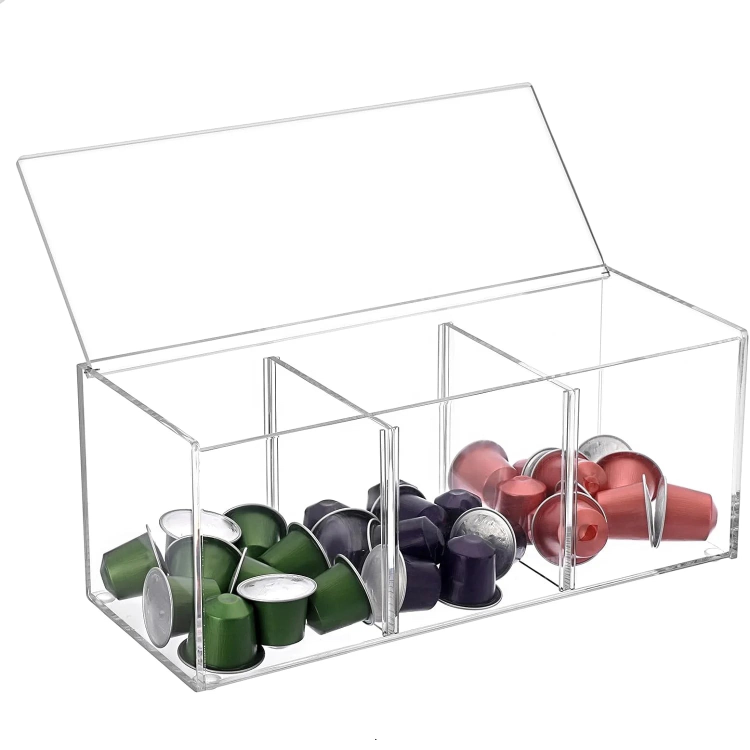 Acrylic 3-Compartment Organizer for Coffee Pods K-Cup Espresso Tea Bags Sugar Packets Coffee Capsule Storage for Office Use