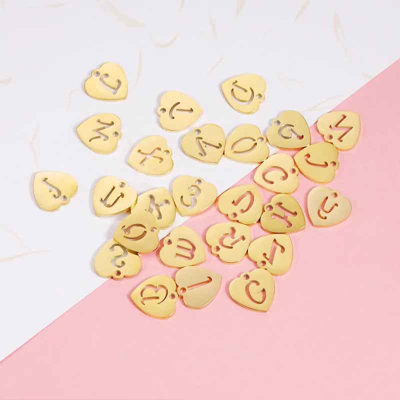 Custom Steel Alphabet Letters Necklace Accessory Charms Gold Initial Letter Pendants Heart Charm Letters for Jewelry Making