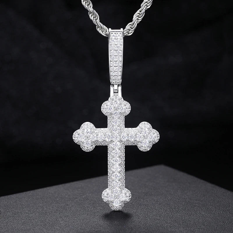 New Arrivals Iced Out High Quality 925 Sterling Silver VVS Moissanite Diamond Flower Cross Pendant for Rappers