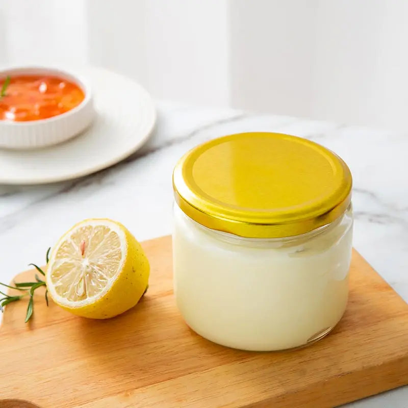 Customized Empty 350ml Clear Round Peanut Butter Hot Chilli Tomato Sauce Glass Jars Storage Containers with Black TW Lids
