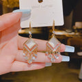 Creative Crystal Rhinestone Double Square Earrings Female Interlocking Square Opal Drop Earrings Wedding Anniversary Gift