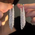 Women New Style Silver Color Cubic Zircon Waterfall Chain Long Tassel Dangle Earrings for Wedding Party Gifts Jewelry