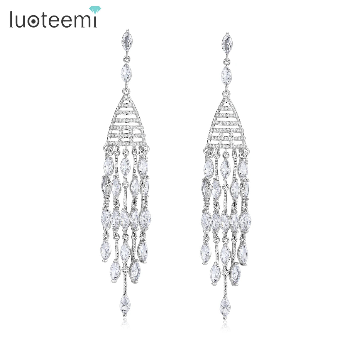 LUOTEEMI Woman Jewelry Fashion Earring Long Tassel Drop Bridal Vintage Dangling Trendy Charm Wedding Earings