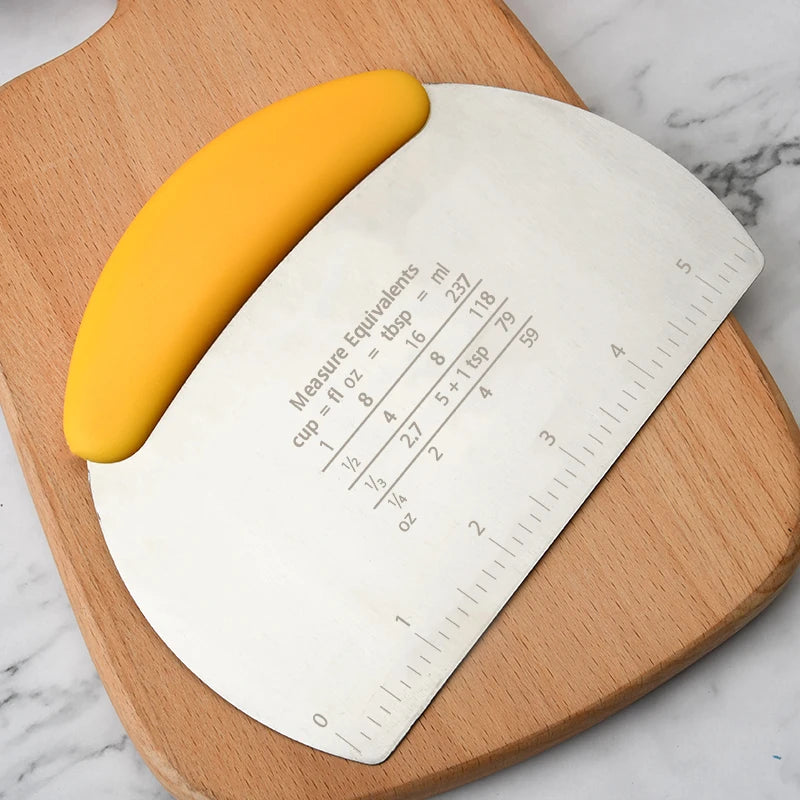 Semicircular Multi-Functional Pizza Bread Cutter Stainless Steel Dough Scraper with Scale Essential Baking Supplies