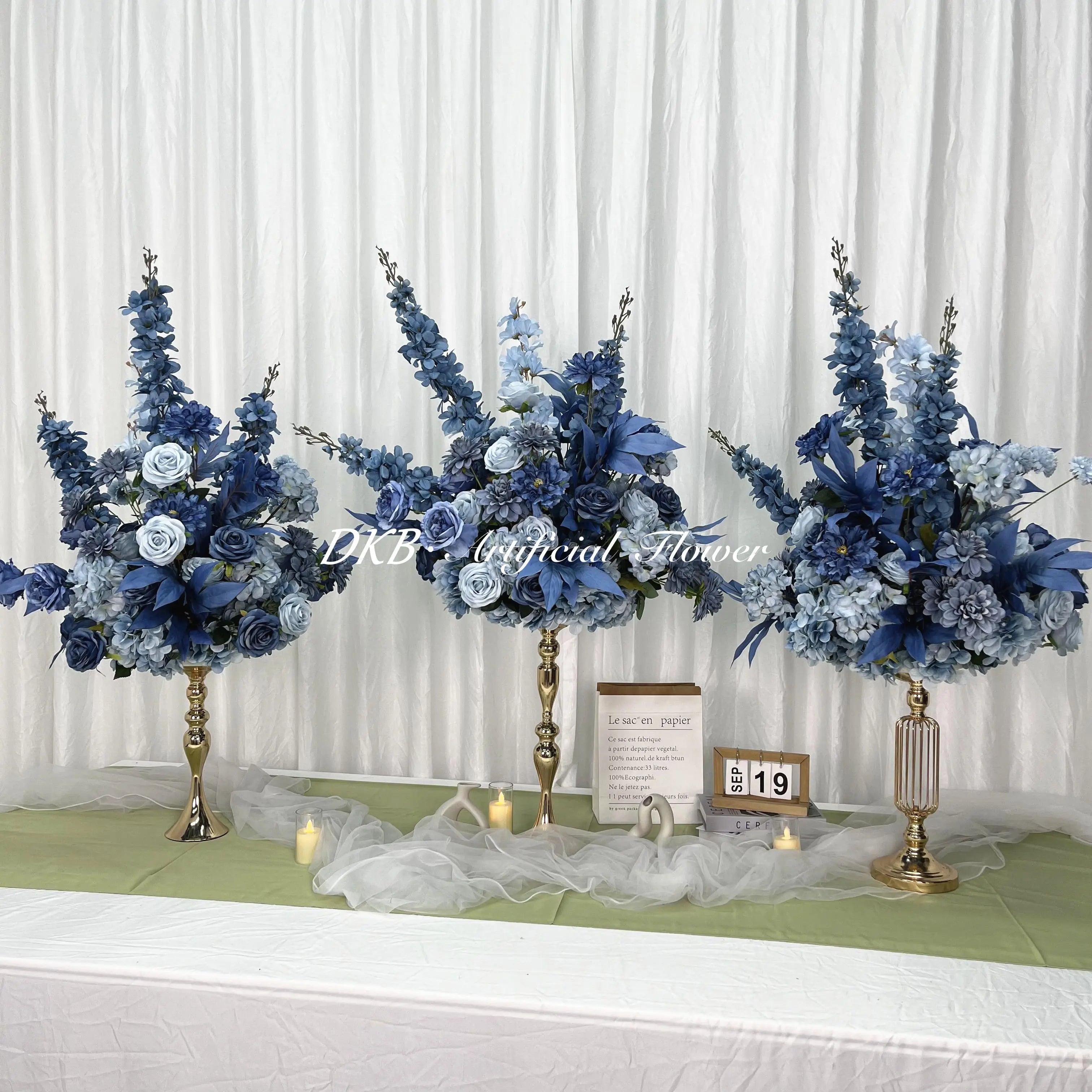 Factory Custom Wedding Flower Ball Centerpiece Dark Blue Artificial Silk Rose Flower Ball Centerpieces for Wedding Decoration