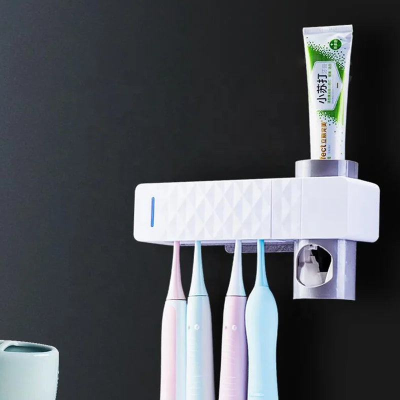 HOMEDEC Plastic Eco-Friendly Modern Bathroom Toothbrush Holder Wall Mounted Space Saving Organizer with Toothpaste Dispenser