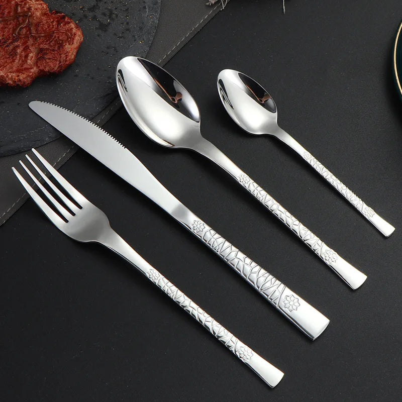 Luxury Stainless Steel Flatware Set for Hotels Restaurants Western Steak Butter Knife Dessert Spoon Fork for Dining Catering