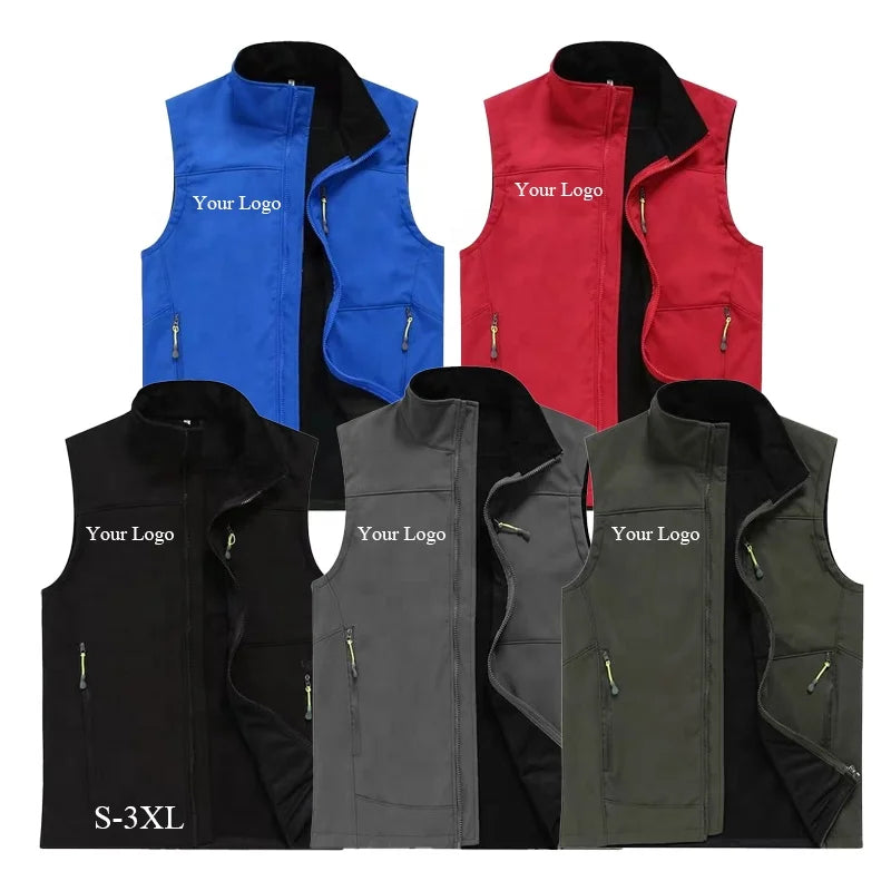 Men's Casual Softshell Vest Lightweight Sleeveless Windproof and Waterproof Fishing Jacket With Fabric Fleece Lined Waistcoat