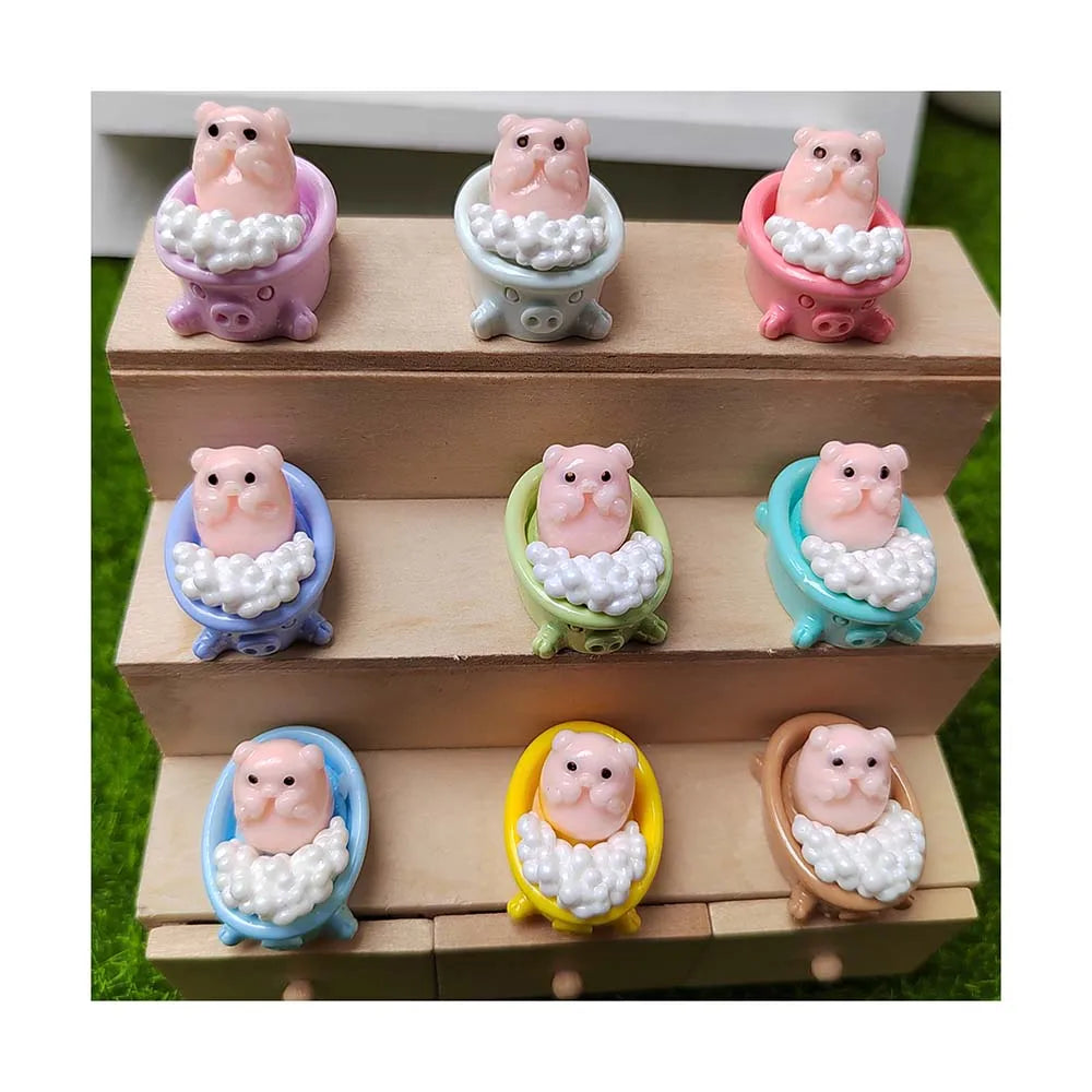 Luminous Bath Pig Ornaments Potted Decorations Cute DIY Resin Pig Ornaments DIY Phone Case Outdoor Decor Garden Accessories