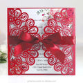 Square Laser Cut Floral Pattern Invitation Card Peacock Figure Card with Ribbon Bow MegaBDM