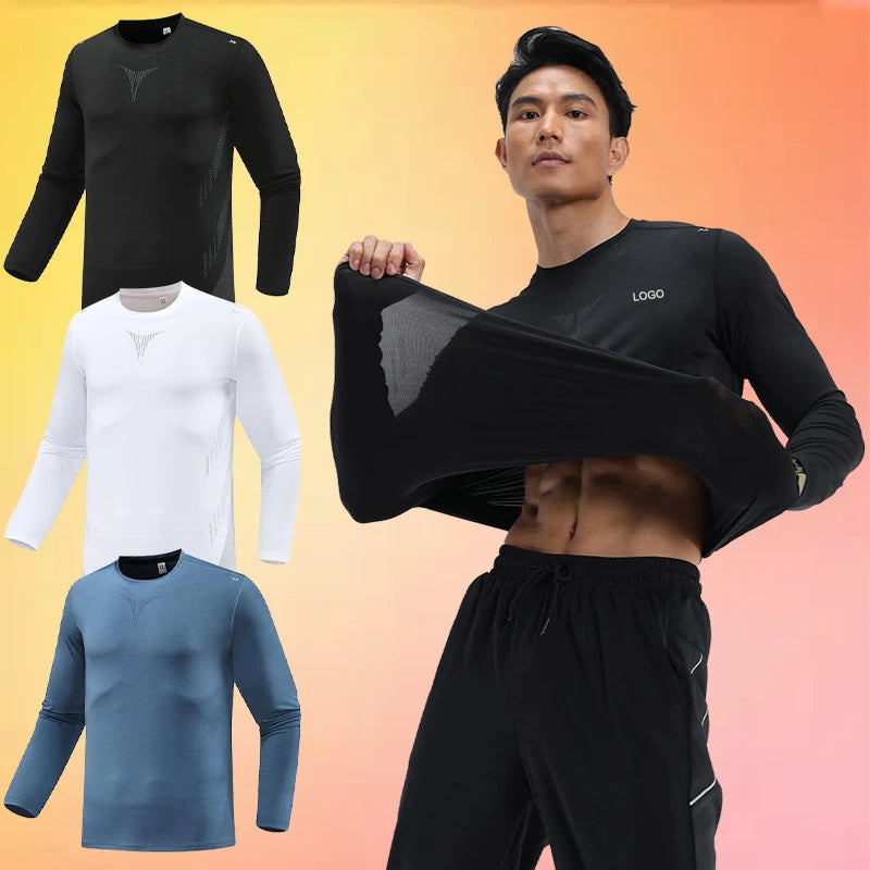 Men's Quick-Drying Gym Shirt Breathable Athletic T-Shirt Fitness Enthusiasts Casual Long Sleeve Design Printed Pattern Knitted