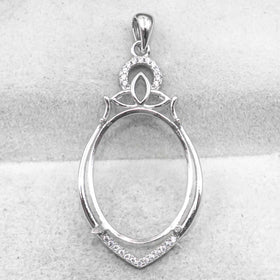 Sterling Silver 17*22mm Semi Mount Pendant Empty Frame Blank Support Setting S925 Base Holder Without Center Stone for DIY Inlay