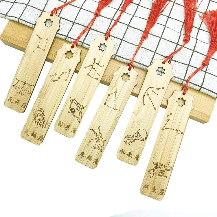 Wholesale Customizable Retro Creative Carved Bamboo Student Stationery Gift Bookmark Twelve Constellations Chinese Style