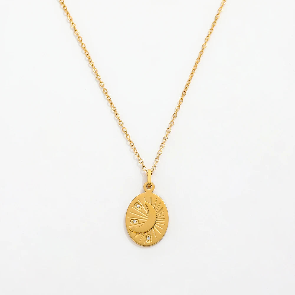 Joolim Jewelry 18K Gold Plated Moon Star Pendant Necklace Stainless Steel Jewelry Wholesale