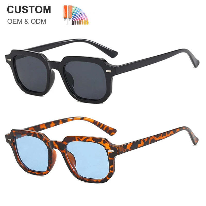 Women's Retro Gradient Rectangle Sunglasses Vintage UV400 Eyewear with Small Square Frame in White Red Champagne PC Material