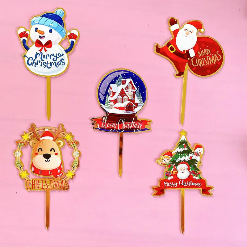 Luxury Cartoon Characters Merry Christmas Cake Topper Cute Acrylic Christmas Decoration for Cake Accessories