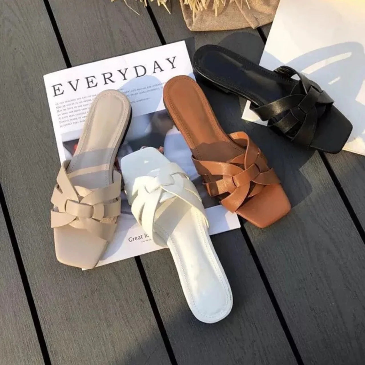 Summer Holiday Large Size Flat Bottom Sandals Women's Square Head Casual Flip Flop Beach Shoes Ladies