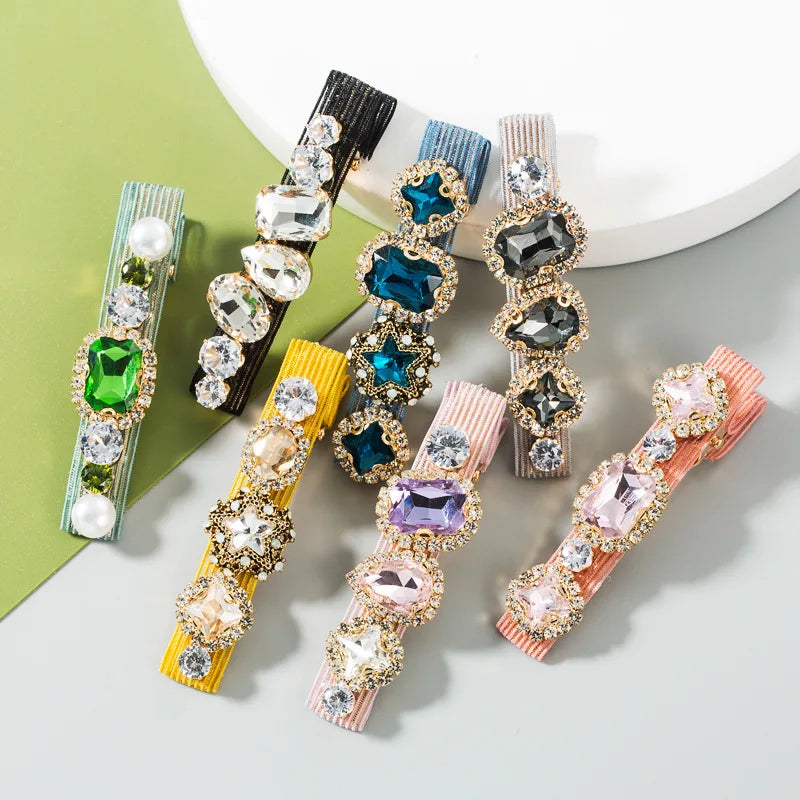 New Arrival Vintage Luxury Big Diamond Hair Clip Baroque Shining Rhinestone Pearl Duck Clips for Women