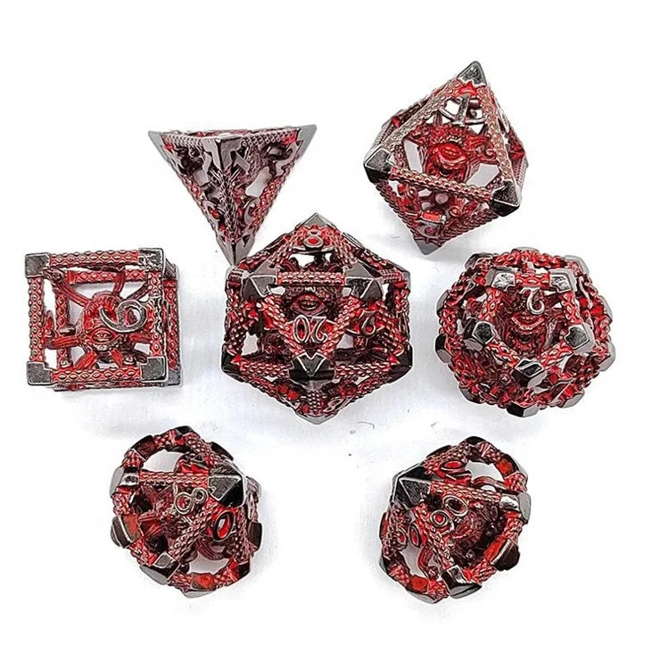 LM RPG Special Eye Demon Cthulhu D&d Polyhedral Hollow Metal Dice Set with Custom Logo