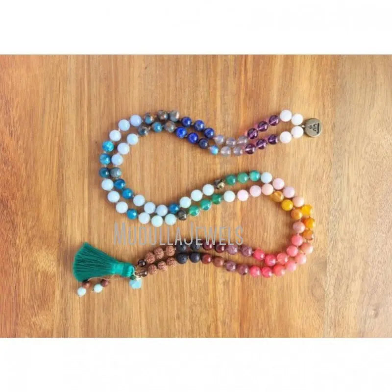MN44290 Jade Amethyst Lava Stone Rudraksha 7 Chakra Mala Buddhist 108 Prayer Beads Meditation Yoga Necklace