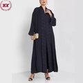 Muslim Abaya Dresses Dubai Wholesale Simple Open Abaya Beading Embroidery Cotton Women OEM Service Adults Islam Design Black