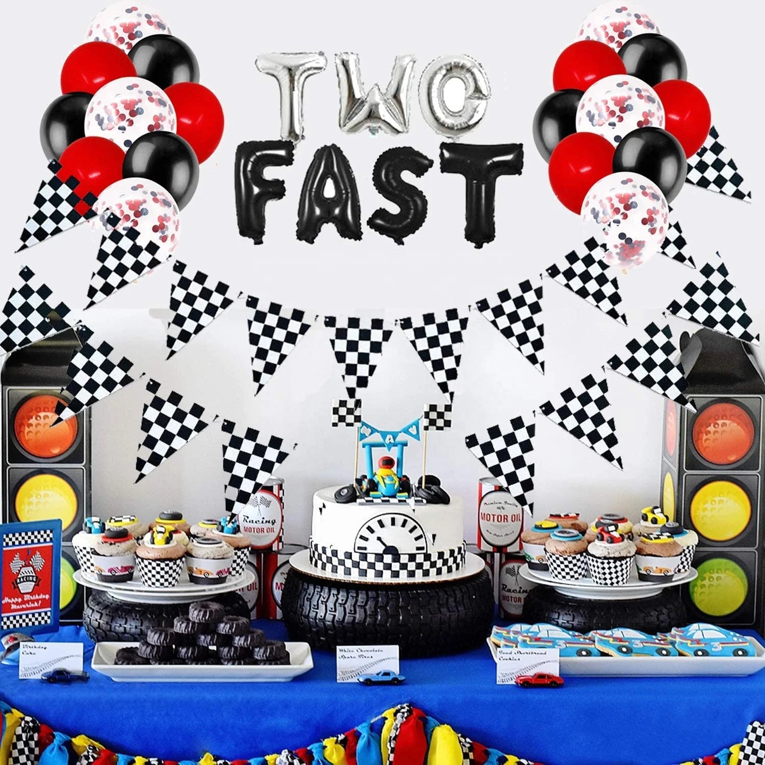 Pafu Race Car Party Supplies Two Fast Birthday Decorations for Boy 2nd Second Birthday Let's Go Racing Birthday Decorations Kit