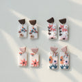 Exquisite Carved Flower Pendant Earrings Sweet Geometric Pendant Clay Earrings for Girls