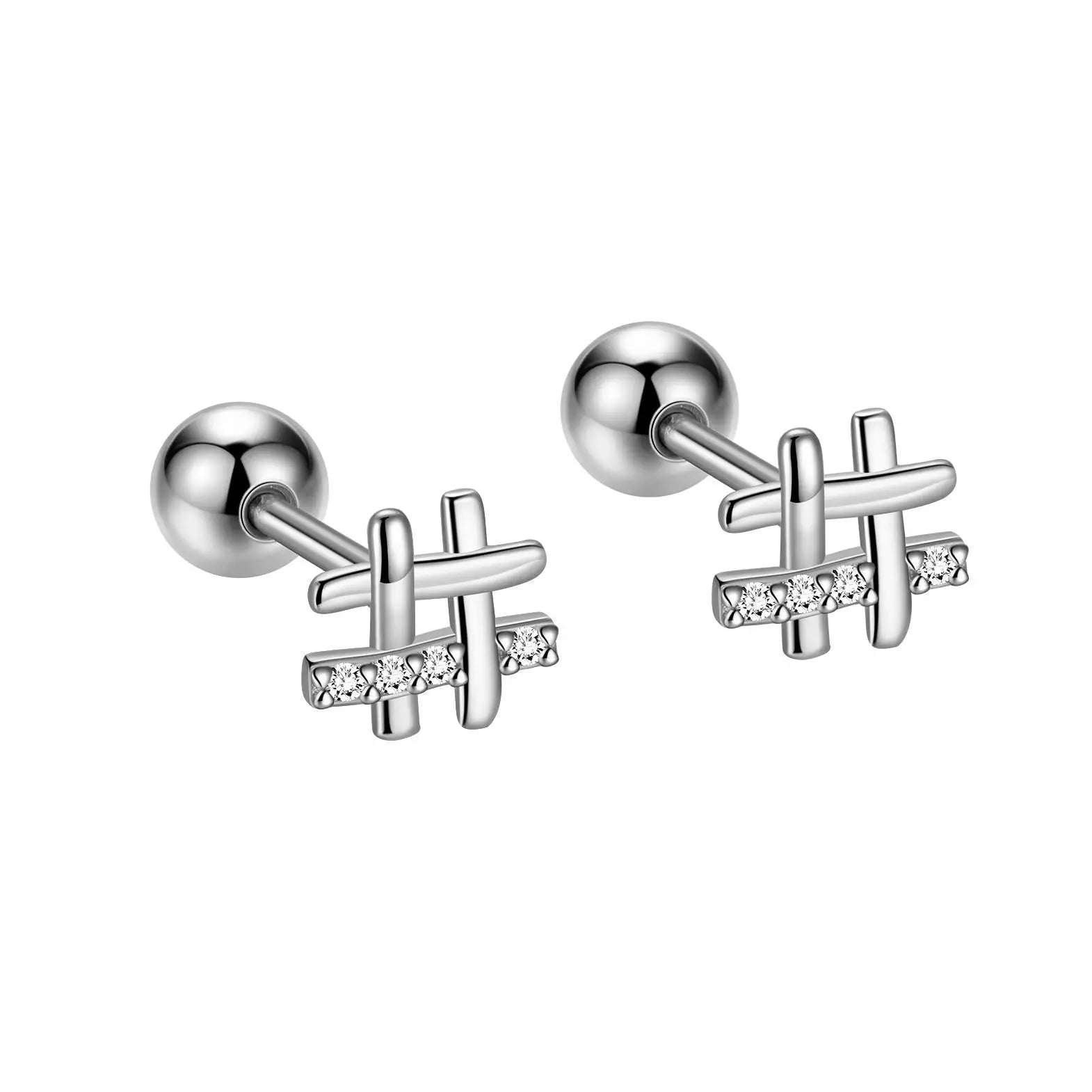 Designer Stud 925 Sterling Silver Vintage Line Geometric CZ Screw Back Earrings Set for Women Girl Find Jewelry Wholesale
